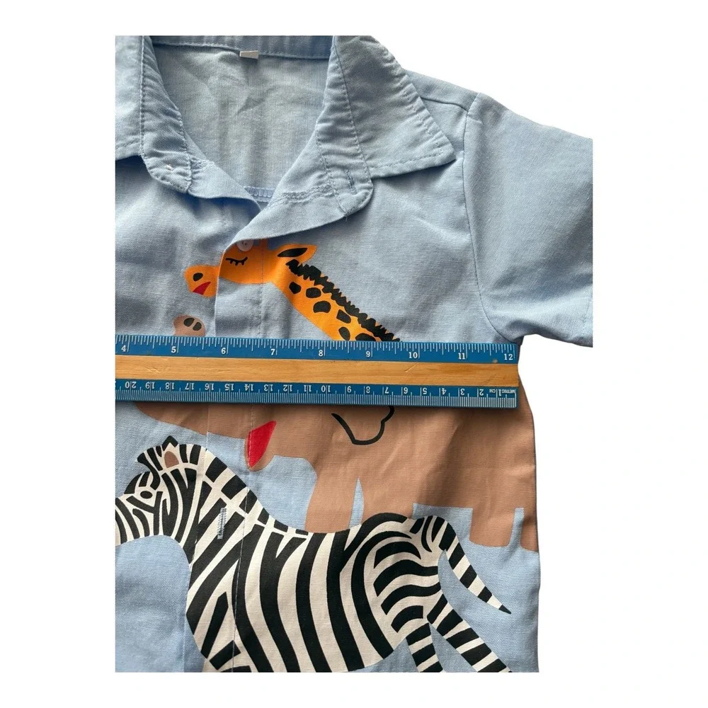 Boys Animal Graphic Shirt and 3T HM Navy Shorts 2 Piece‎ Set Blue Safari Zoo